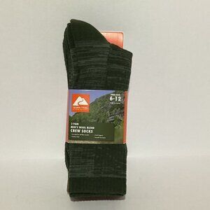 Men's Wool Blend Crew Socks Size 6-12 Green 3 Pairs Cushioned Brand New Sealed